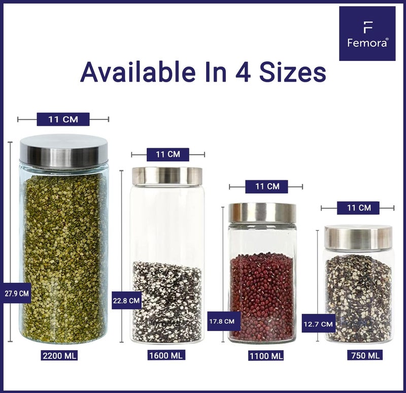 Femora Glass Jar for Kitchen| Glass Storage Containers Jars for Kitchen| Round Glass Jar| 1 Year Warranty| Airtight Lid| Jars for Snacks, Fry Food, Masala, Spice, Pickles, Cookies| 2200ml| Set of 1 - Image 3
