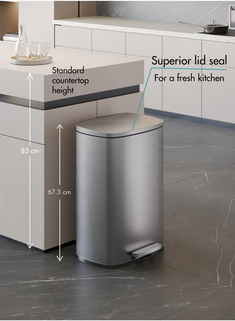 Ninestars - Kitchen Trash Bin 50 L, Dustbin, Stainless Steel Trash Can, Stain Resistant Garbage Bin, Highly Durable Pedal with Soft Close Lid , Waste Bin - Image 1