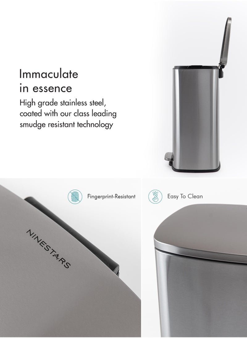Ninestars - Kitchen Trash Bin 50 L, Dustbin, Stainless Steel Trash Can, Stain Resistant Garbage Bin, Highly Durable Pedal with Soft Close Lid , Waste Bin - Image 1