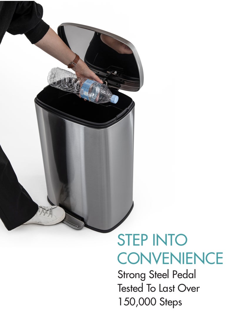 Ninestars - Kitchen Trash Bin 50 L, Dustbin, Stainless Steel Trash Can, Stain Resistant Garbage Bin, Highly Durable Pedal with Soft Close Lid , Waste Bin - Image 1
