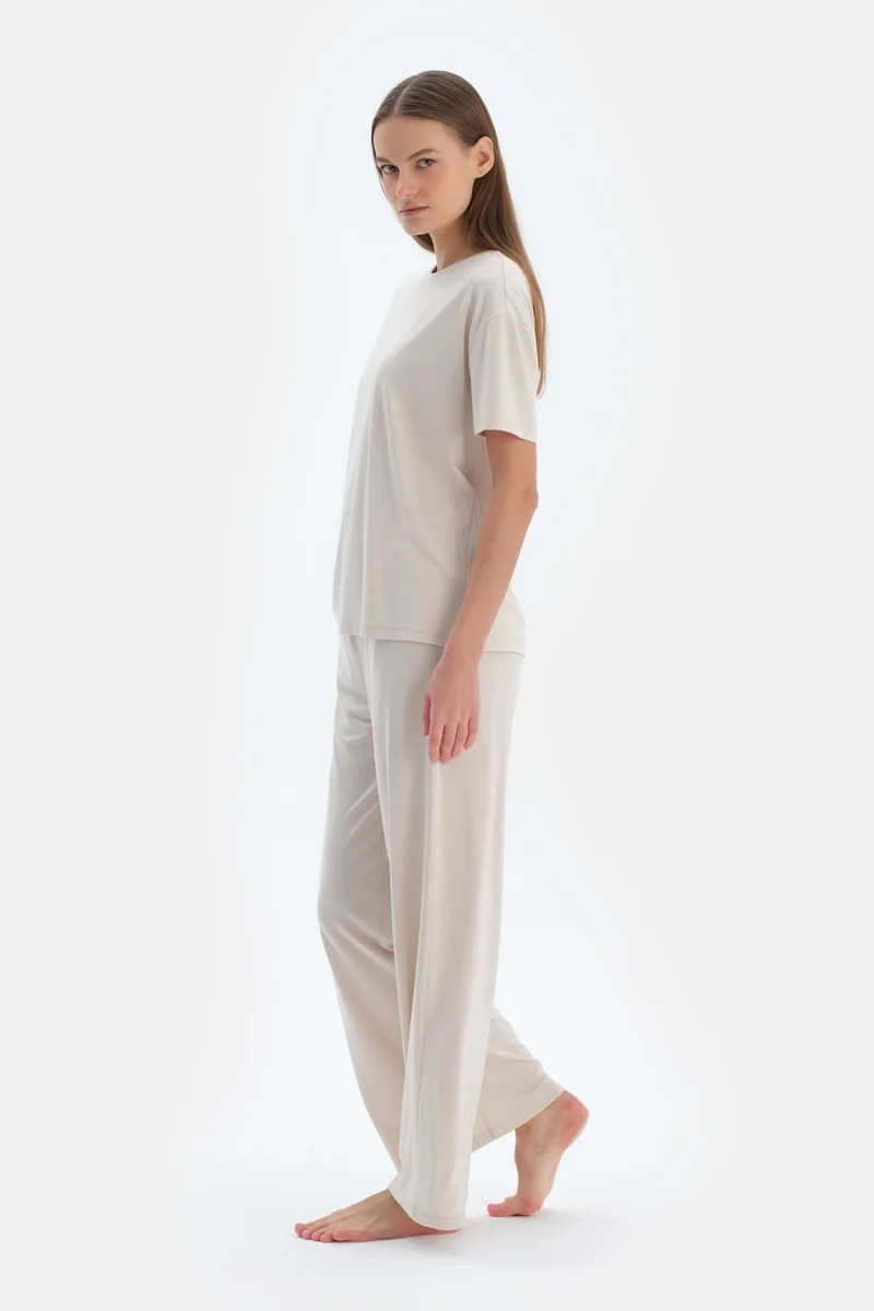 dagi Cream Pocket Basic Modal Trousers