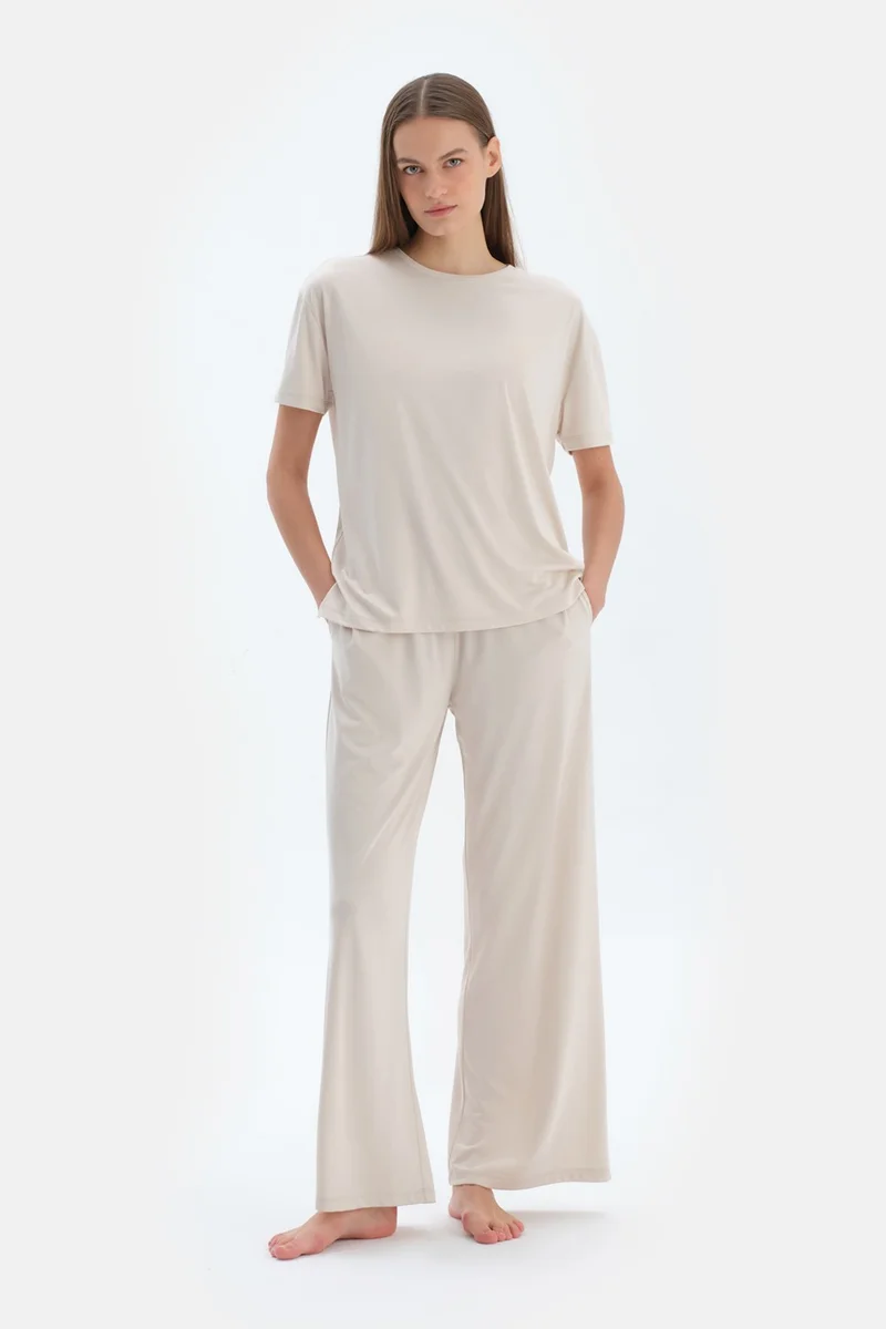 dagi Cream Pocket Basic Modal Trousers