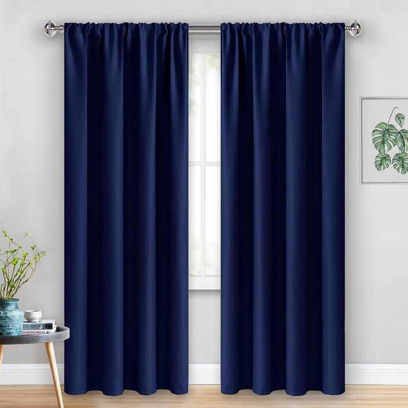 JIUZHEN Blackout Curtains for Bedroom - Thermal Insulated Room Darkening Rod Pocket Curtains for Living Room  Set of 2 Panels with Tiebacks  38 x 84 Inch Length  Navy Blue - Image 2