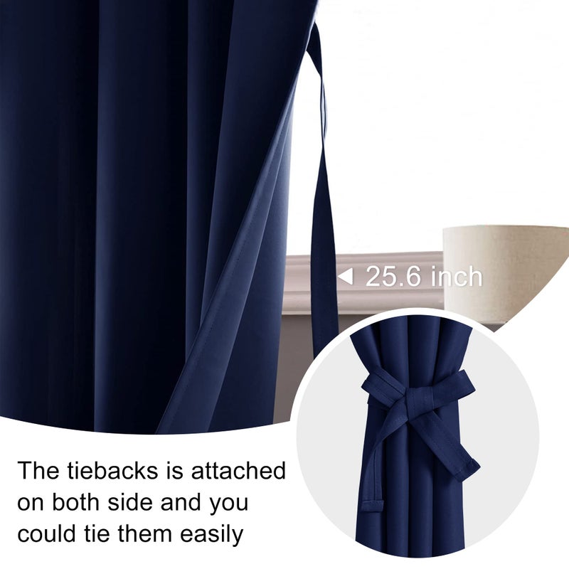 JIUZHEN Blackout Curtains for Bedroom - Thermal Insulated Room Darkening Rod Pocket Curtains for Living Room  Set of 2 Panels with Tiebacks  38 x 84 Inch Length  Navy Blue - Image 3
