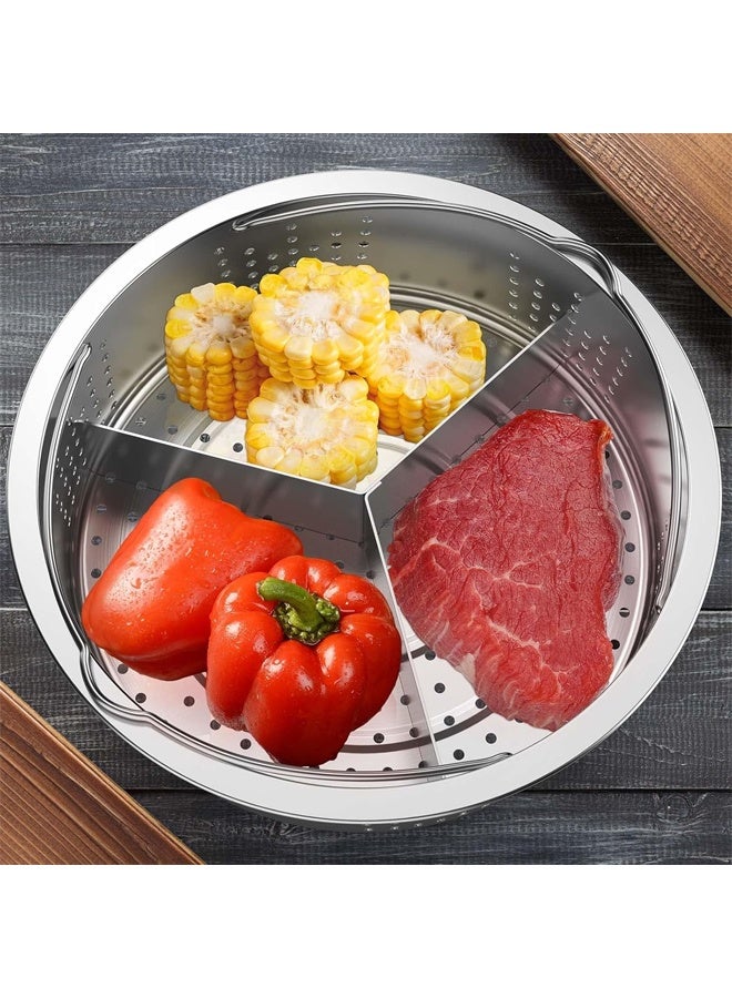 DUNISO 304 Stainless Steel Steamer Basket , Multifunctional Food Steamer Basket with Handle and Removable divider, Mesh Strainer Basket for Vegetables (21 cm) - Image 4