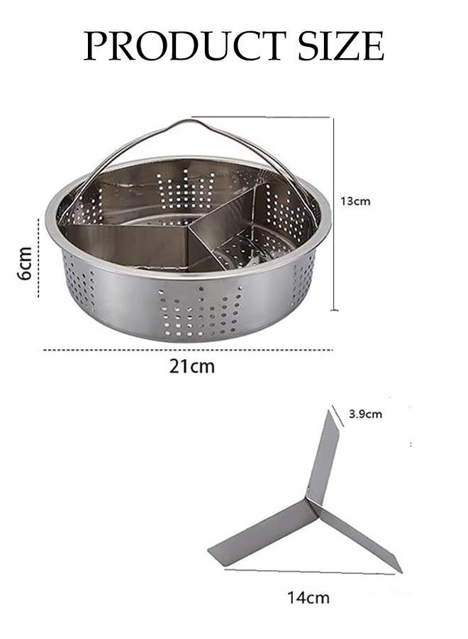 DUNISO 304 Stainless Steel Steamer Basket , Multifunctional Food Steamer Basket with Handle and Removable divider, Mesh Strainer Basket for Vegetables (21 cm) - Image 2
