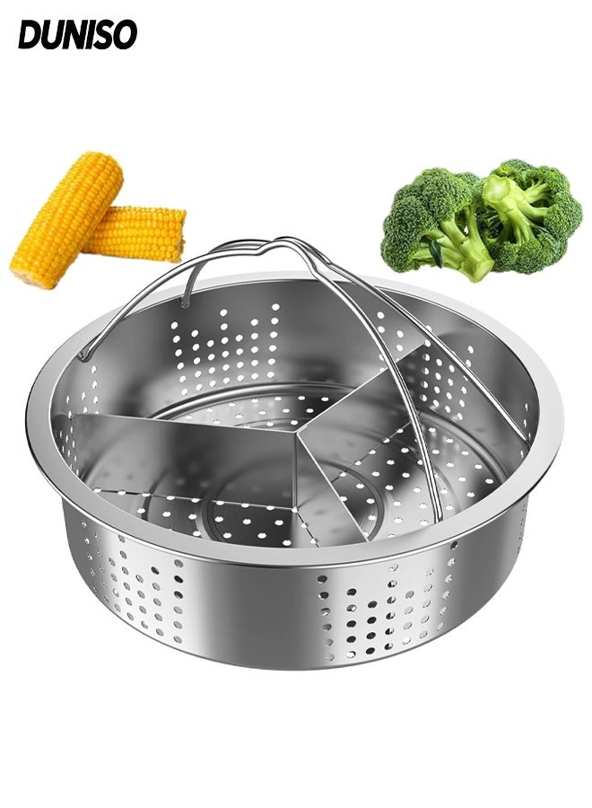 DUNISO 304 Stainless Steel Steamer Basket , Multifunctional Food Steamer Basket with Handle and Removable divider, Mesh Strainer Basket for Vegetables (21 cm) - Image 1