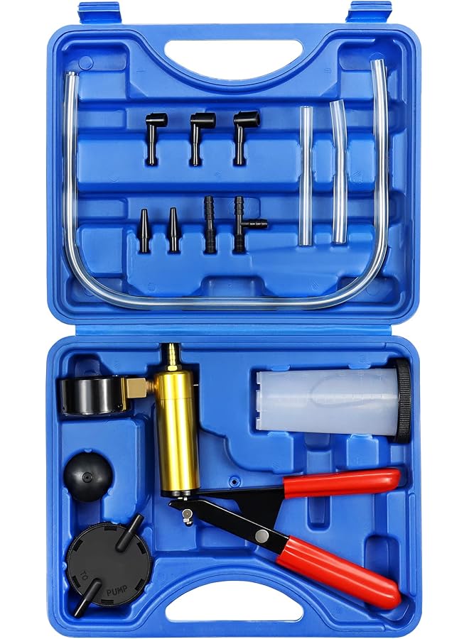 Generic 2 In 1 Hand Vacuum Pump Brake Bleeder Kit, One-Man Brake Clutch Fluid Power Steering Fluid Bleeding System Tool For Automotive Motorcycle Car & Kitchen Food Sealing Use (Blue)  - Image 1