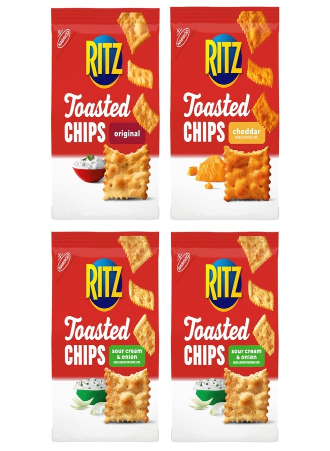 RITZ Toasted Chips Variety Pack,Cheddar, Sour Cream and Onion, and Original Crackers, Party Snacks, Bulk Snacks, 4 Bags - Image 1