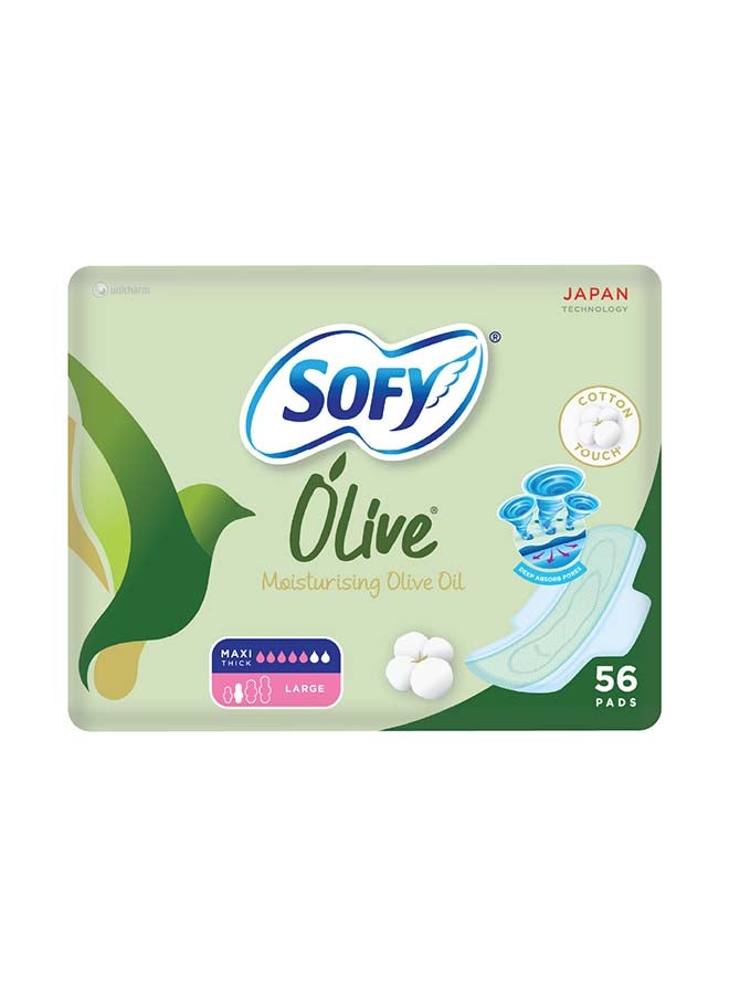 SOFY Olive Sanitary Pads With Wings, Slim, Large 29 cm, Pack of 56 Pads