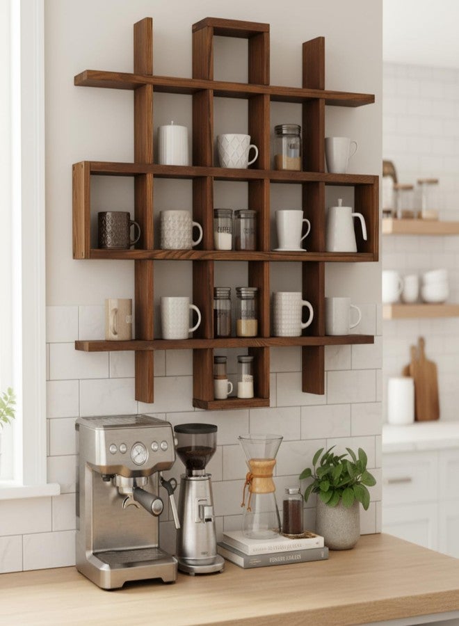 Suzile Oversize Coffee Mug Display Rack Wooden Display Shelves Rustic Wooden Floating Curio Shelf Travel Wall Mounted Coffee Mug Rack Holder Shadow Box Shelf (Grid Size 5.1x5.1x3in,Rustic Brown) - Image 4