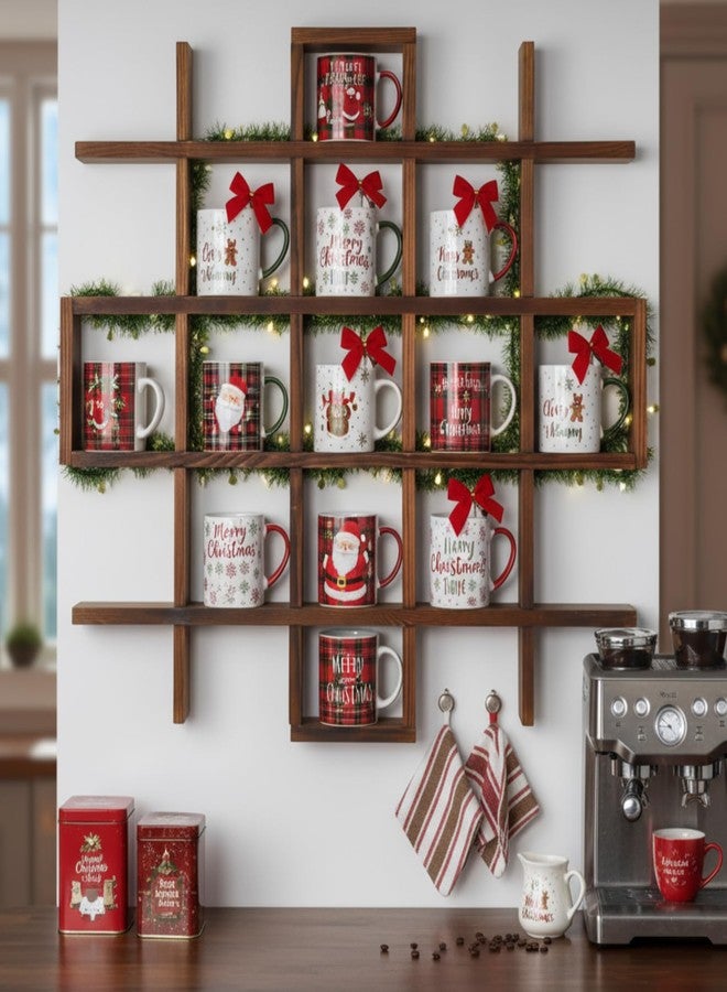 Suzile Oversize Coffee Mug Display Rack Wooden Display Shelves Rustic Wooden Floating Curio Shelf Travel Wall Mounted Coffee Mug Rack Holder Shadow Box Shelf (Grid Size 5.1x5.1x3in,Rustic Brown) - Image 3
