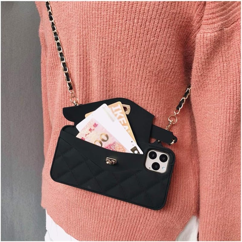 UnnFiko Wallet Phone Case Compatible with iPhone 17 Pro, Cute Light Luxury Bag Design, Purse Flip Card Pouch Cover Soft Silicone Case with Handstrap Long Shoulder Strap (Black, iPhone 17 Pro) - Image 2