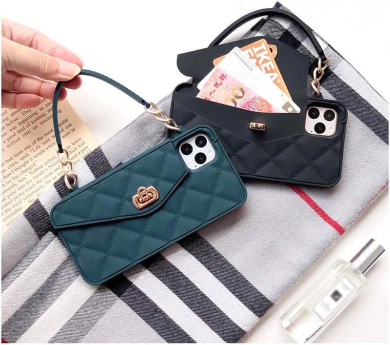 UnnFiko Wallet Phone Case Compatible with iPhone 17 Pro, Cute Light Luxury Bag Design, Purse Flip Card Pouch Cover Soft Silicone Case with Handstrap Long Shoulder Strap (Black, iPhone 17 Pro) - Image 5