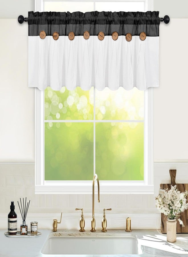 FRAMICS Farmhouse Valance Curtains, Boho Cotton Linen Kitchen Valance, Black Rustic Button Window Valance for Kitchen Bathroom Bedroom, Country Rod Pocket Valances for Windows, Black, 52 x 18 Inch - Image 2