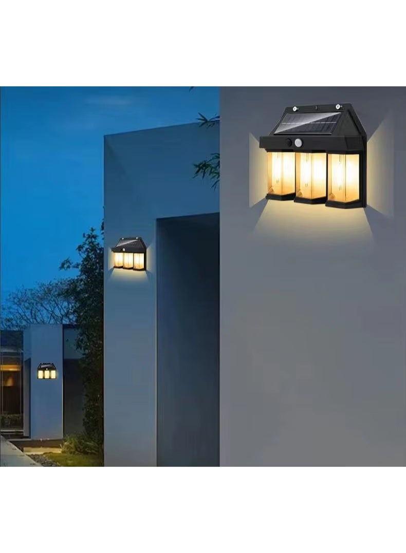 كشاف جداري طاقة شمسية خارجي مزود بحساس حركة ومقاوم للماء - 3 لمبات LED شدة إضاءة 1800 لومن بطارية 1500 مللي أمبير موديل BK-618-3 - Image 3