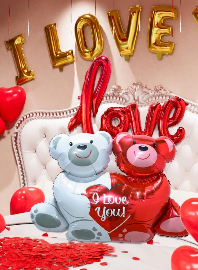 Haolongfa I Love You Balloons and Red Heart Balloons Kit, Valentine Day Balloons with 1000 Pcs Red Silk Rose Petals, Love-Bear Red Heart Balloons for Confession Proposal Wedding Valentine Day Decor - Image 5