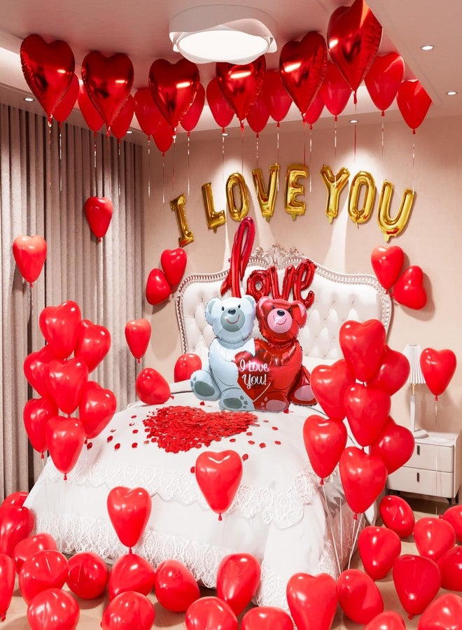 Haolongfa I Love You Balloons and Red Heart Balloons Kit, Valentine Day Balloons with 1000 Pcs Red Silk Rose Petals, Love-Bear Red Heart Balloons for Confession Proposal Wedding Valentine Day Decor - Image 1