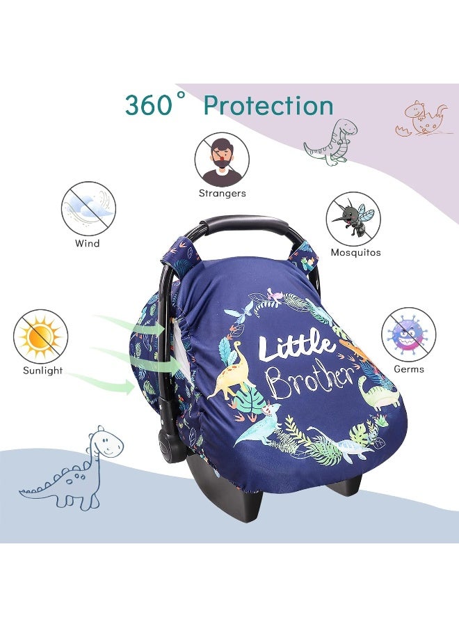 SWESEN Car Seat Covers for Babies Boys, Little Brother Infant Carseat Canopy, Summer Cozy Sun & Bug Cover, Stretchy Newborn Stroller Carrier Cover - Image 2