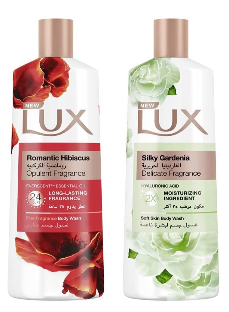Lux Set Of 2 Lux Body Wash Romantic Hibiscus Opulent Fragrance And Lux Moisturising Body Wash Silk Gardenia