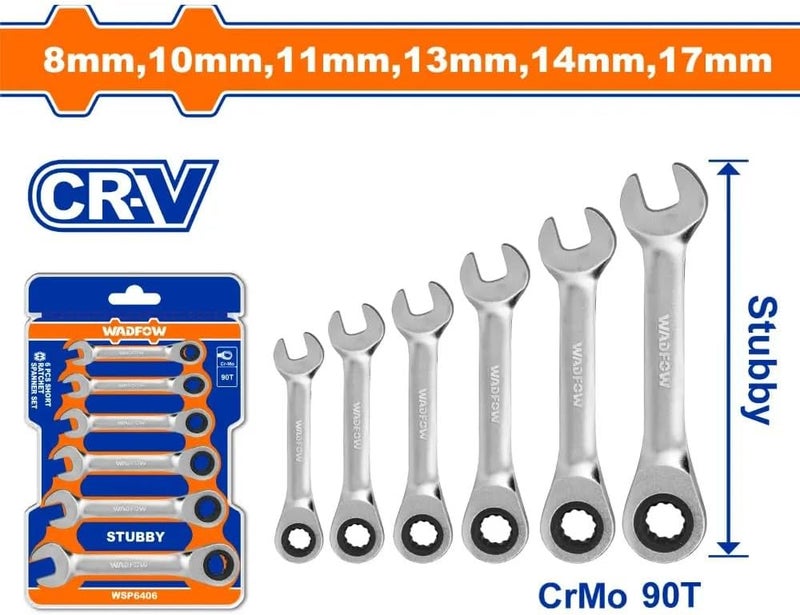 WADFOW WSP6406 90-Teeth Short Ratchet Spanner 6-Piece Set, 8-17 mm Size - Image 2
