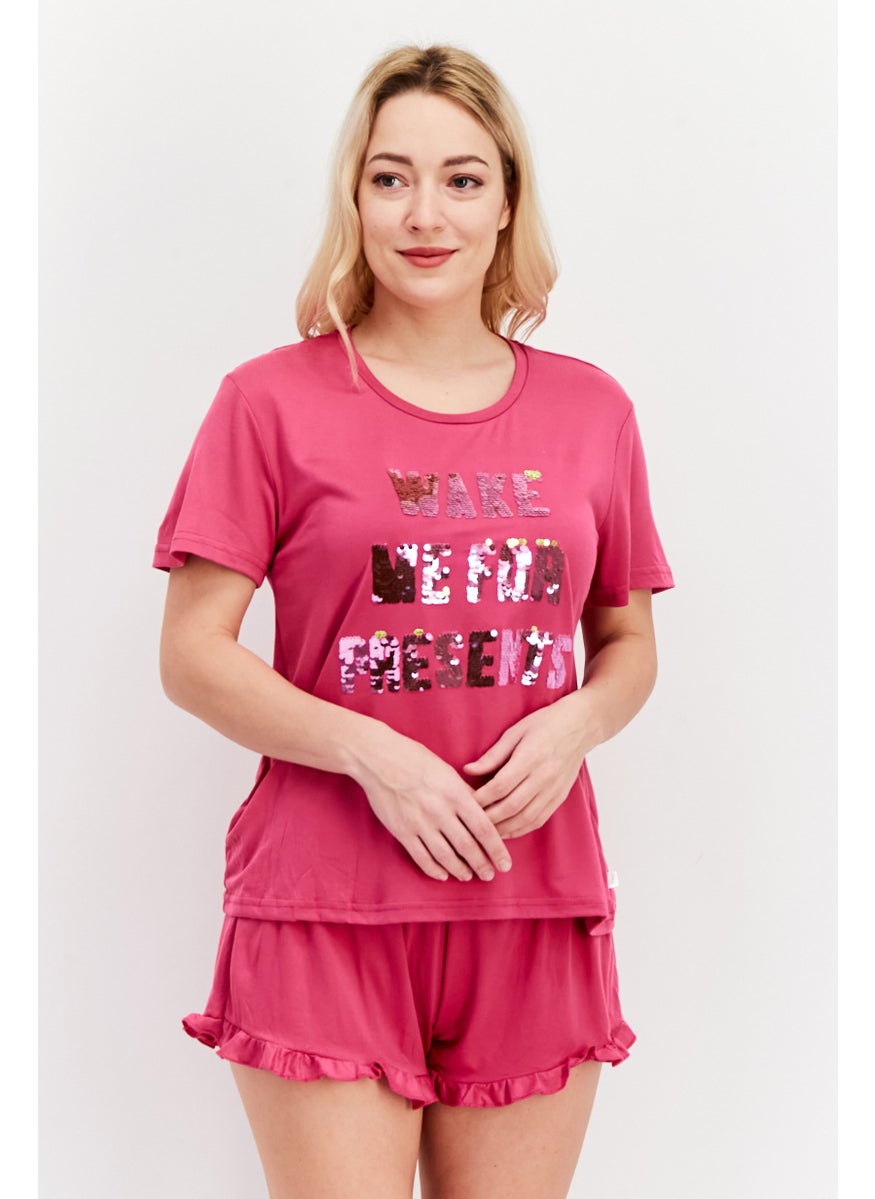 French Affair Women 2 Piece Graphic Print Pajama Set, Pink  - Image 1