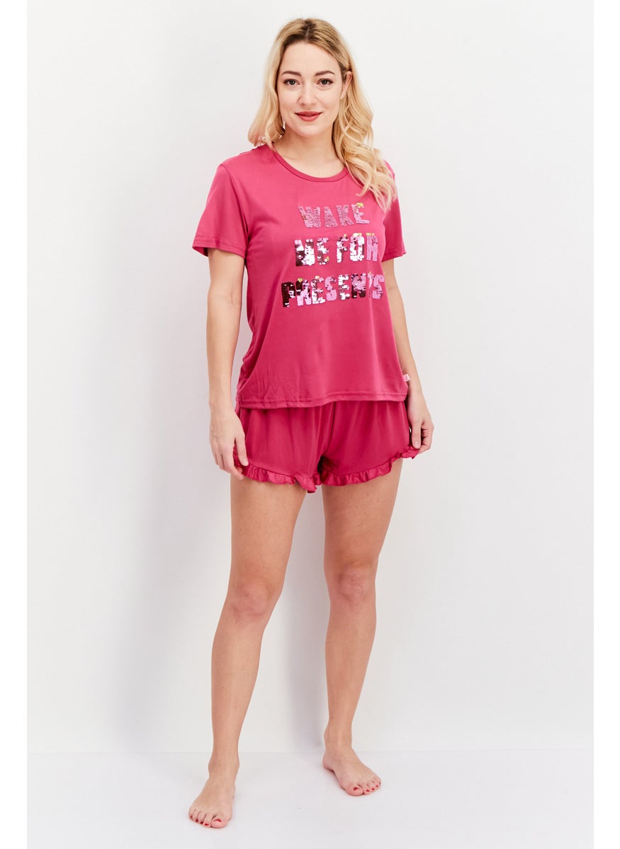 French Affair Women 2 Piece Graphic Print Pajama Set, Pink  - Image 2