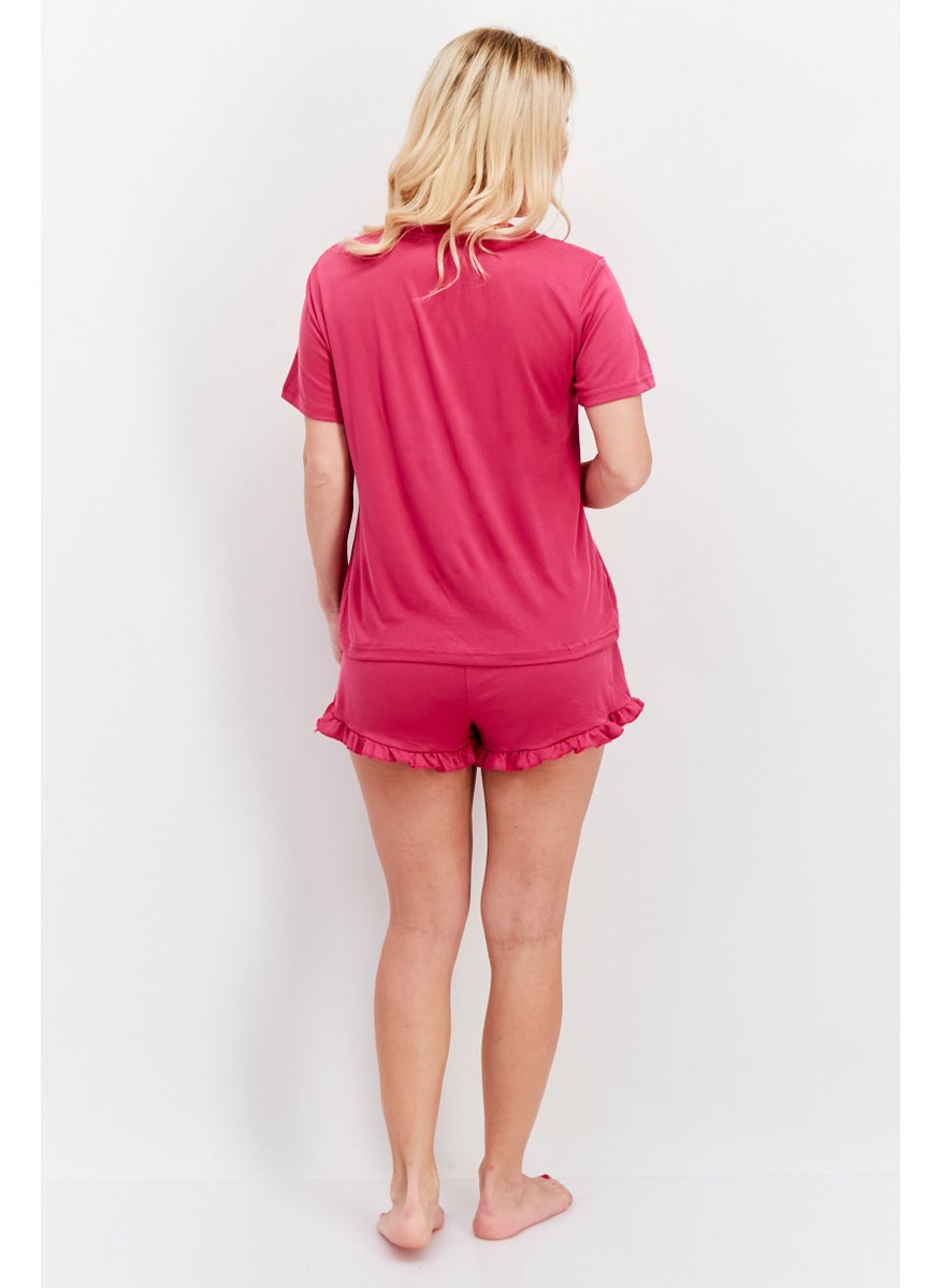 French Affair Women 2 Piece Graphic Print Pajama Set, Pink  - Image 4