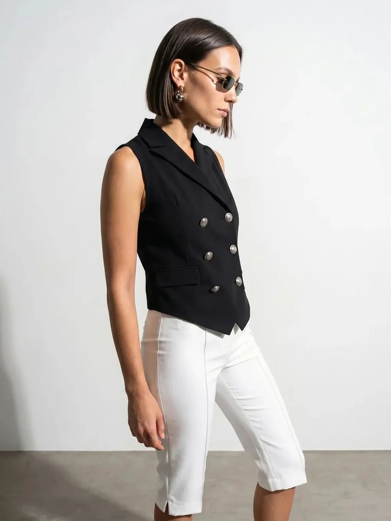 ديلفين Dilvin Women's Shawl-collar Woven Waistcoat