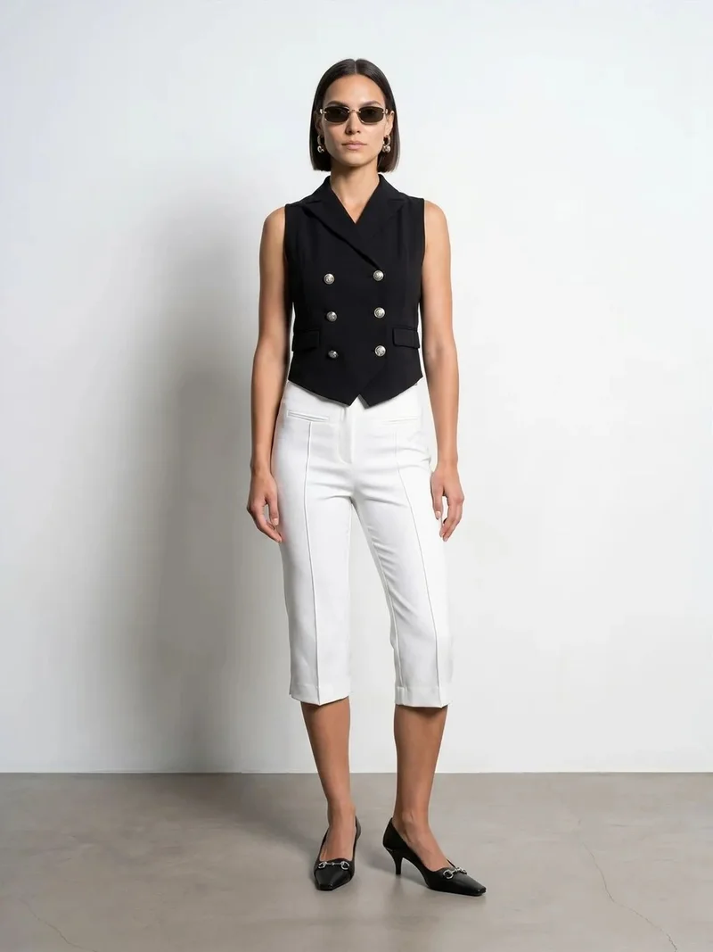 ديلفين Dilvin Women's Shawl-collar Woven Waistcoat