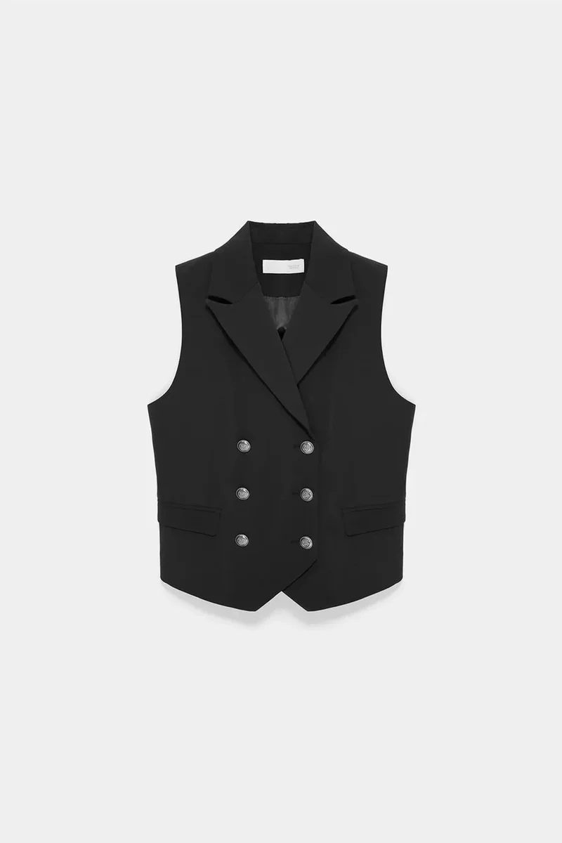 Dilvin Black DILVIN Women's Shawl-collar Woven Waistcoat for Women | Best Price UAE