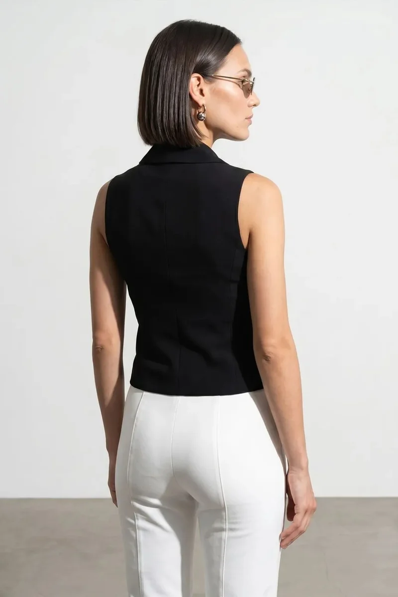 Dilvin Black DILVIN Women's Shawl-collar Woven Waistcoat for Women | Best Price UAE