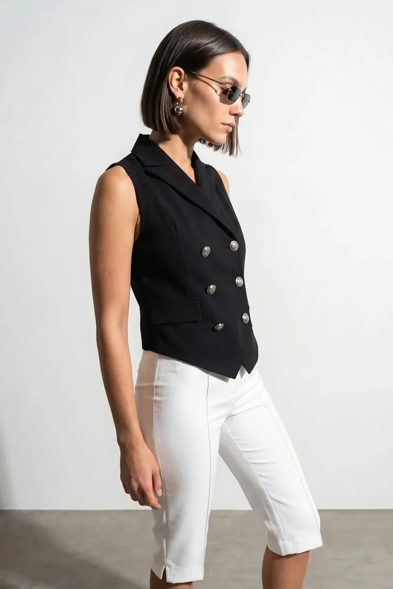 ديلفين DILVIN Women's Shawl-collar Woven Waistcoat