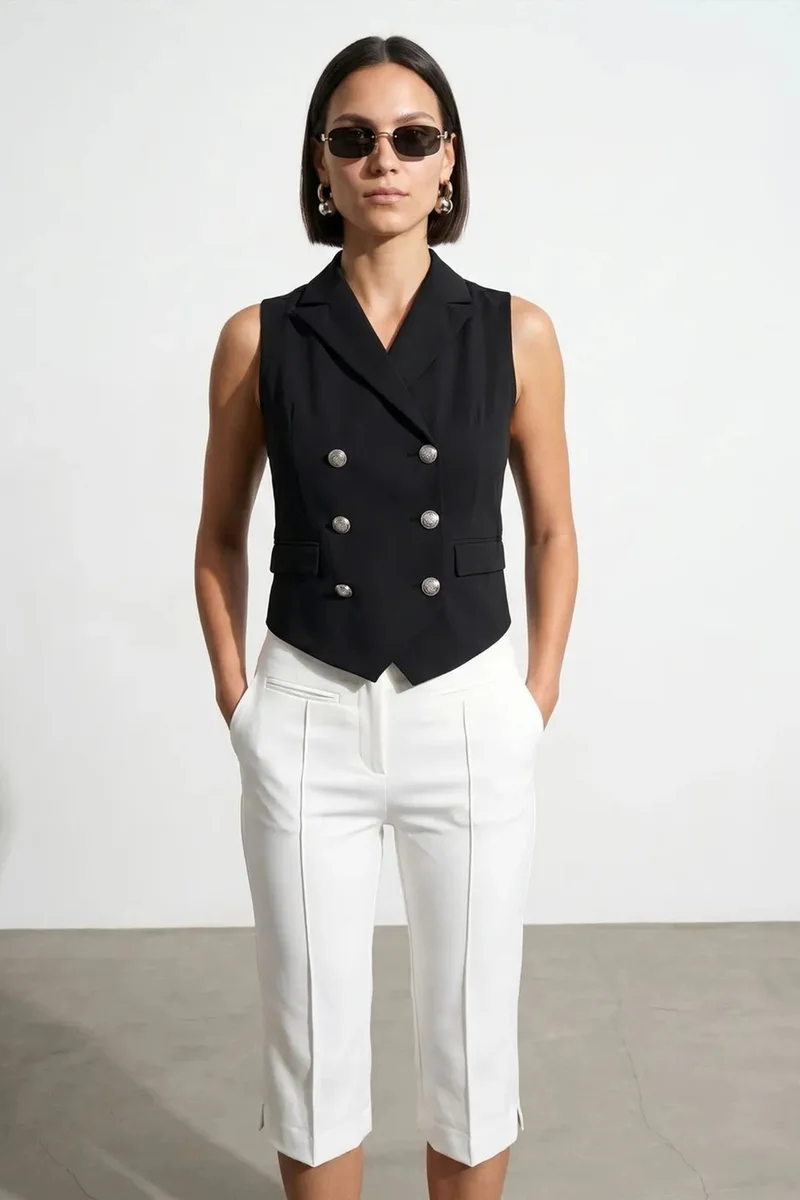 Dilvin Black DILVIN Women's Shawl-collar Woven Waistcoat for Women | Best Price UAE