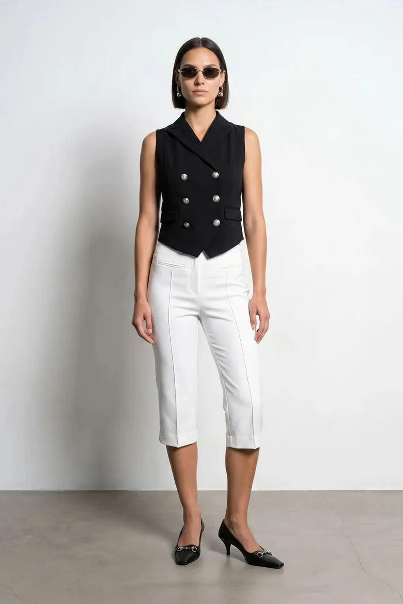 ديلفين DILVIN Women's Shawl-collar Woven Waistcoat
