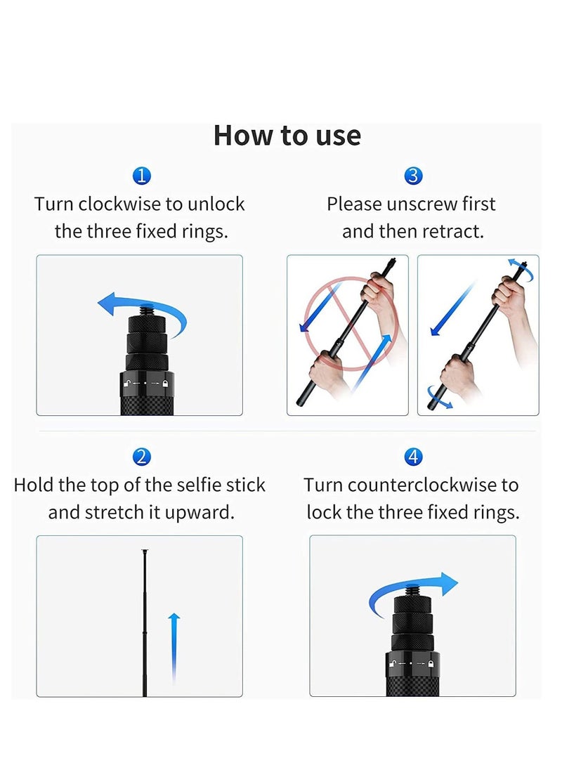 Generic - Upgraded 46” Ultra Light Carbon Fiber Selfie Stick Invisible Stick Detachable Extension Pole Monopod for GoPro Hero 10 9 8 7 6 5 4 3+ DJI Osmo SJCAM Insta 360 ONE X/X2 Xiao Yi Action Camera - Image 1