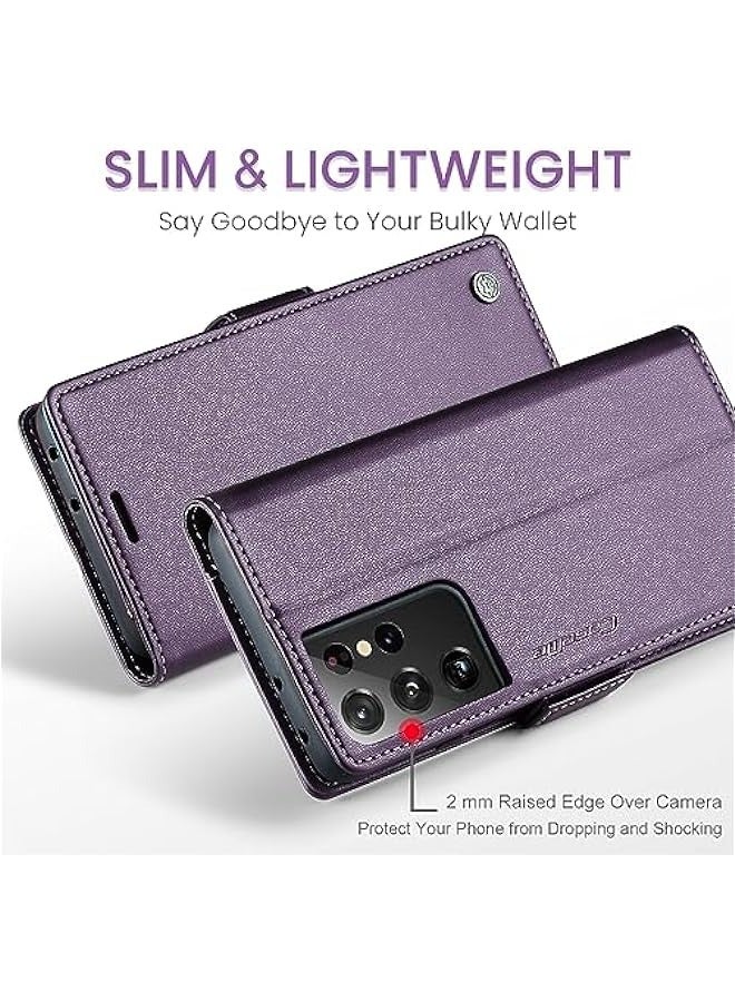 Samsung Galaxy S21 ULTRA RFID Blocking Case with Card Holder - Durable Leather Flip Case (Purple) - Image 3