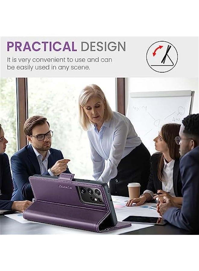 Samsung Galaxy S21 ULTRA RFID Blocking Case with Card Holder - Durable Leather Flip Case (Purple) - Image 4