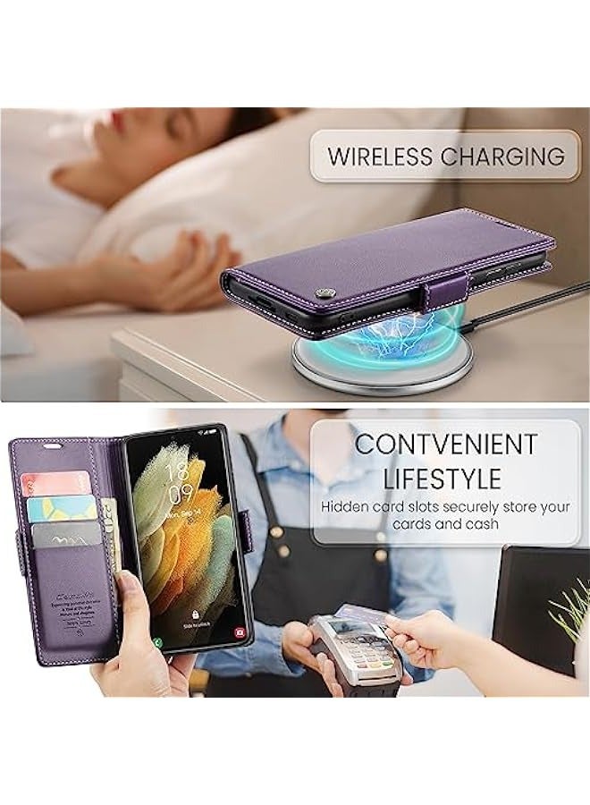 Samsung Galaxy S21 ULTRA RFID Blocking Case with Card Holder - Durable Leather Flip Case (Purple) - Image 5