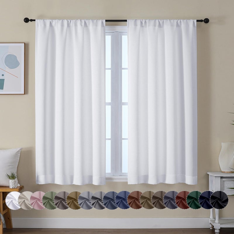 Simplebrand Ava Pure White Curtains for Bedroom 45 Inches Long 2 Panels Set, Light Filtering Window Treatment, Short Curtain Drapes, Soft Touching Casual Rod Pocket Privacy Curtains, W40 x L45 Inch - Image 1