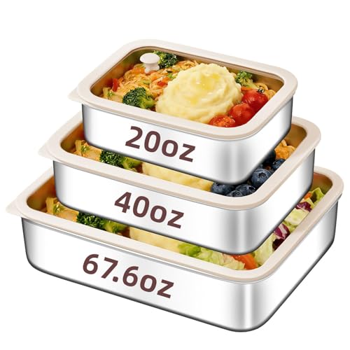 GIUOIDUO 3-Piece Extra Thick 304 Stainless Steel Food Storage Containers with Non-Stick Bottom, Airtight Glass Lids & Silicone Seal, Stackable Kitchen Organization Boxes for Food Preservation - Image 1