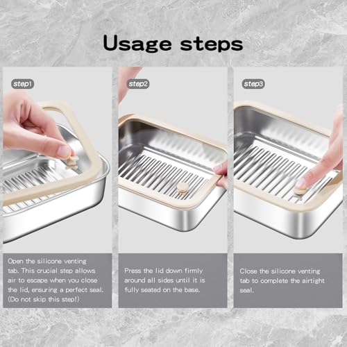 GIUOIDUO 3-Piece Extra Thick 304 Stainless Steel Food Storage Containers with Non-Stick Bottom, Airtight Glass Lids & Silicone Seal, Stackable Kitchen Organization Boxes for Food Preservation - Image 5