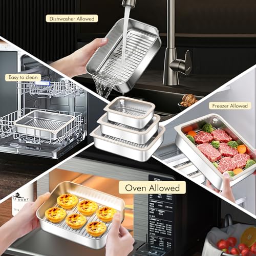 GIUOIDUO 3-Piece Extra Thick 304 Stainless Steel Food Storage Containers with Non-Stick Bottom, Airtight Glass Lids & Silicone Seal, Stackable Kitchen Organization Boxes for Food Preservation - Image 3