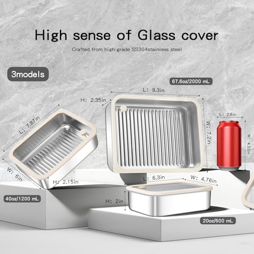 GIUOIDUO 3-Piece Extra Thick 304 Stainless Steel Food Storage Containers with Non-Stick Bottom, Airtight Glass Lids & Silicone Seal, Stackable Kitchen Organization Boxes for Food Preservation - Image 2