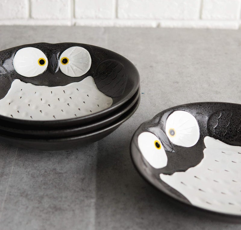 Ebros Gift Ebros Pack Of 4 Kitchen Dining Whimsical Owl Porcelain Earthenware Lunch Entree Dessert Salad Round Deep Plates Or Shallow Bowls Dishwasher And Microwave Safe Black - Image 2