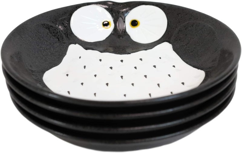 Ebros Gift Ebros Pack Of 4 Kitchen Dining Whimsical Owl Porcelain Earthenware Lunch Entree Dessert Salad Round Deep Plates Or Shallow Bowls Dishwasher And Microwave Safe Black - Image 3