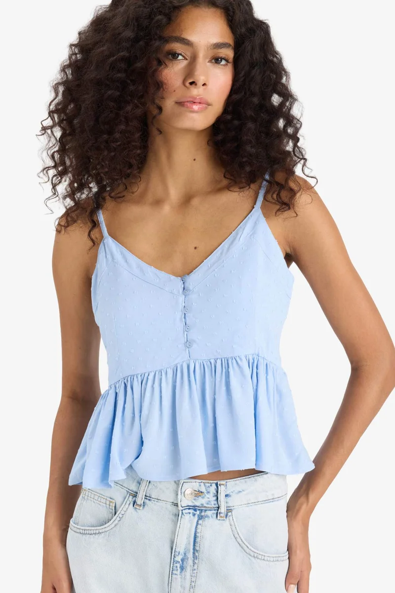 ديفاكتو Regular Fit V Neck Viscose Strappy Blouse