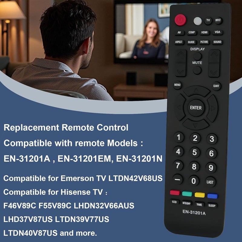 Universal Replacement Remote Control for Emerson TV EN-31201EM LTDN42V68US for Hisense F46V89C F55V89C LHDN32V66AUS LHD37V87US LTDN39V77US LTDN40V87US Nexus EN-31201N LCD HDTV - Image 3