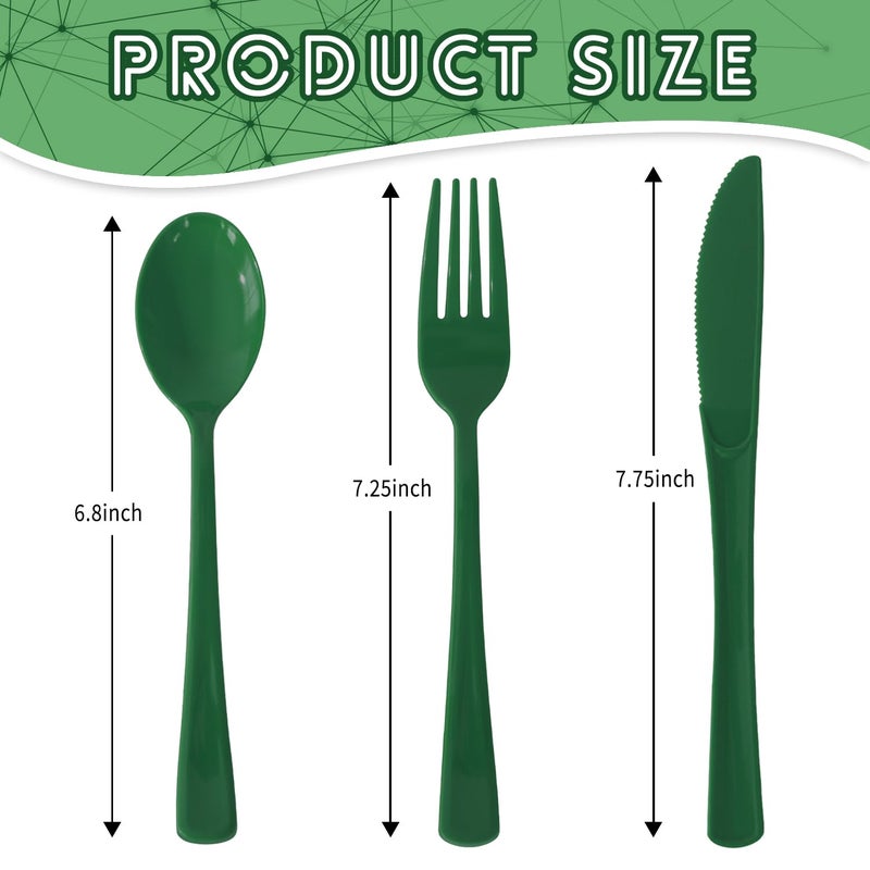 JSQBSECL 150 Pack Plastic Silverware Disposable Cutlery Set Heavy Duty Utensil Sets 50 Forks 50 Knives 50 Spoons for Brithday  Wedding Home Office School Party Picnics (Green) - Image 1