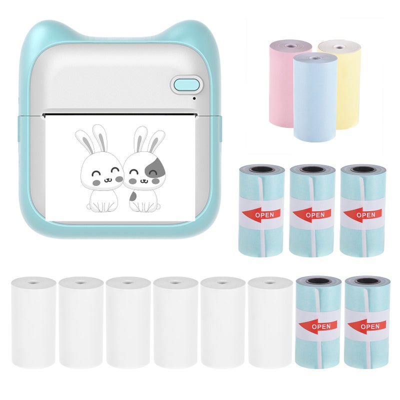 Mini Pocket Photo Printer Portable Thermal Printing Machine 203dpi Wireless BT Connection for Picture Lable DIY Handcraft List Meno Notes Journal Receipt Paper Instant Printer Sticker with 5 Rolls - Image 1